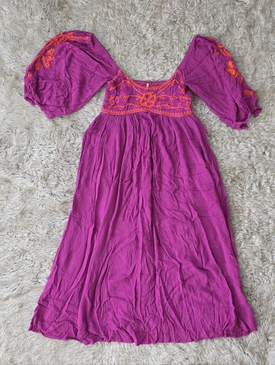 Free People Wedgewood Maxi Dress Purple With Orange Embroidery - Picture 3 of 16